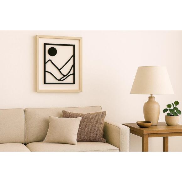 Minimalist Abstract Wall Art | Black Line Mountain Print with Sun - Picture 3 of 3